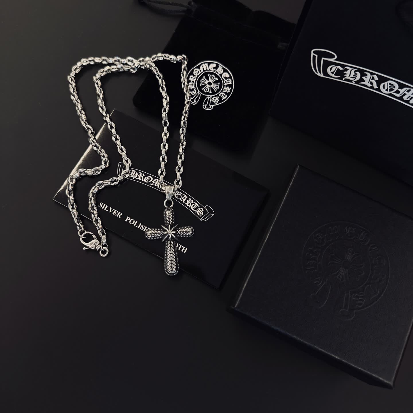 Chrome Hearts Silver Cross Pendant Necklace